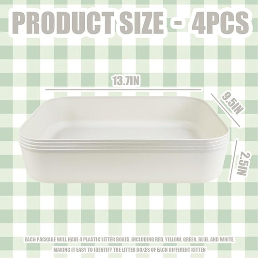 Small Litter Box, Plastic Kitten Litter Box, 13.9 x 9.8 x 3 Inch Open Litter Box for Small Pet, Easy to Clean (White 4PCS)