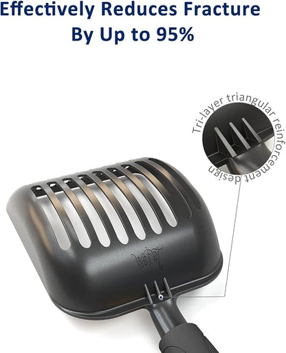 WePet Cat Litter Scoop, Non-Stick Plated Aluminum Alloy Sifter, Kitty Durable Metal Scooper, Deep Shovel, Long Handle, Kitten Pooper Lifter, Size Medium, Coated Black Body with Black Handle