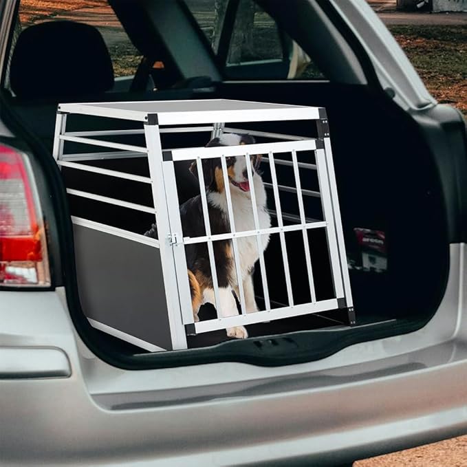 Aluminum Dog Crate Transport Box, 36" Heavy Duty Pet Travel Crate with Lockable Door, Trapezoidal Car Kennel, Ventilated Dog Carrier for Medium & Large Dogs, Easy Clean, 35.8"L x 25.6"W x 27.2"H