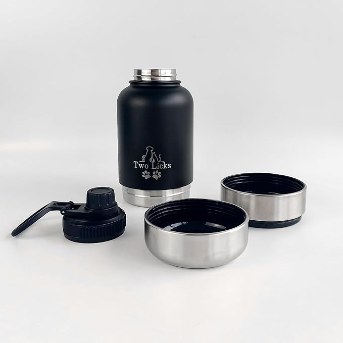 3-in-1 Reusable Water Bottle and Food Bowls Combo (Black)