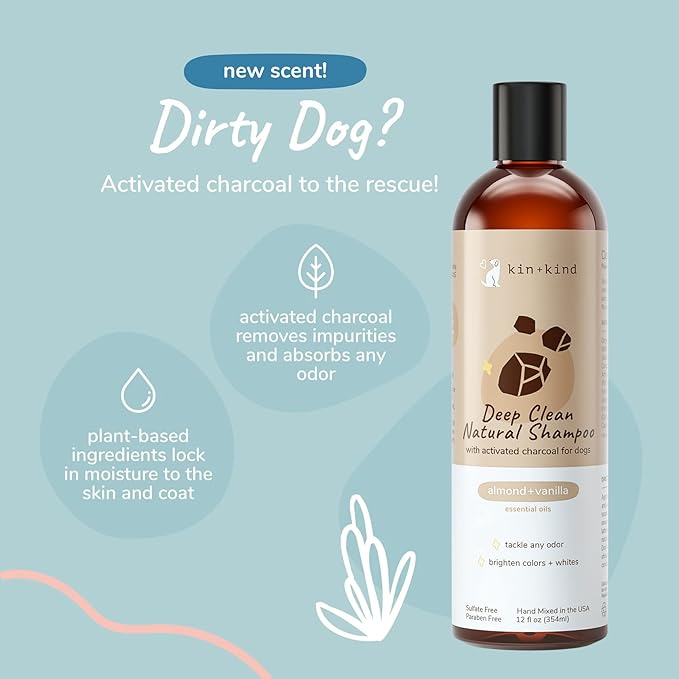 kin+kind Deep Clean Natural Dog Shampoo - Deep Clean & Odor Control - Almond + Vanilla Fragrance - 12 fl oz