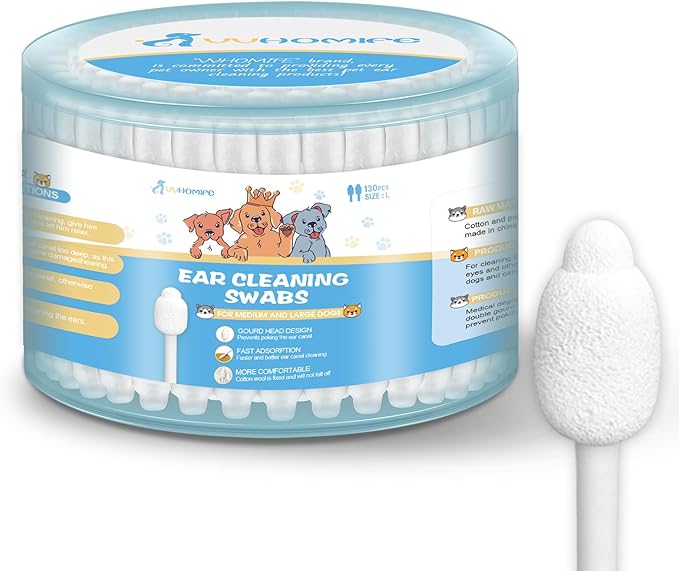 Dog Ear Cleaning Swabs 130pcs – Gourd-Shaped Cotton Tips for Dogs' Ears – Gentle Swabs for Oily-Eared Breeds, Multi-Pet Grooming, Home or Travel Use