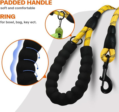 Taglory Rope Dog Leash 4 FT with Comfortable Padded Handle, Highly Reflective Threads Leash and Anti-Tangle Clip for Walking Small Dogs, 3/8 inch, Yellow