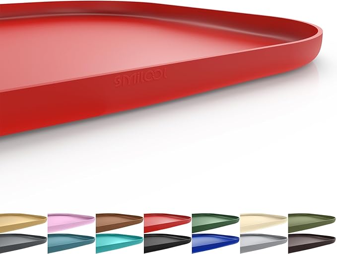 Silicone Pet Feeding Mat with Raised Edge for Food and Water, Dog Bowl Mats, Cat Bowls Placemat with High Lip for Floor Waterproof, Rubber Tray for Cats and Dogs 24 x 16 x0.8 Red