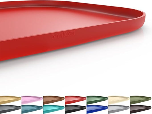 Silicone Pet Feeding Mat with Raised Edge for Food and Water, Dog Bowl Mats, Cat Bowls Placemat with High Lip for Floor Waterproof, Rubber Tray for Cats and Dogs 24 x 16 x0.8 Red