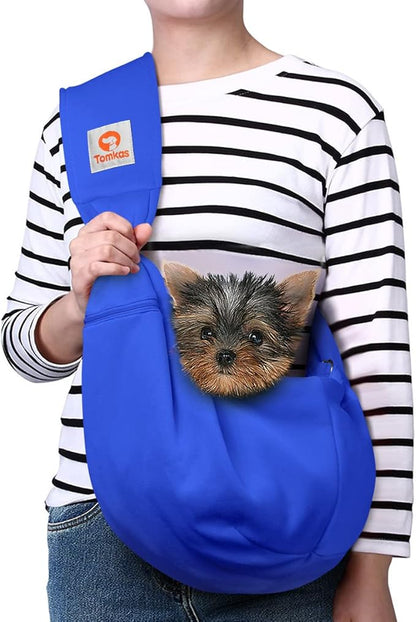 Tomkas Small Dog Cat Sling Carrier Puppy Purse Travel Wrap Soft Crossbody Pet Bag (Royal Blue, M - Zip Pocket & Adjust Strap)