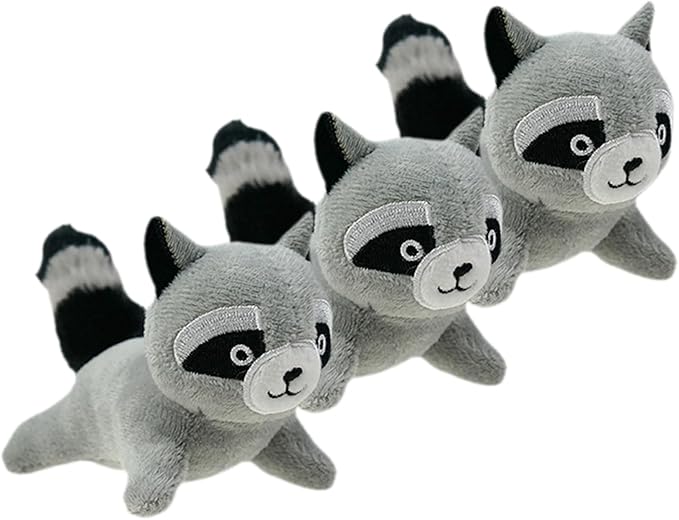 Raccoon Plush Dog Toy Squeaky Toy, Interactive Hide and Seek Replacement Dog Toys for Small & Medium Dogs (3Pcs Squeaky Raccoon)