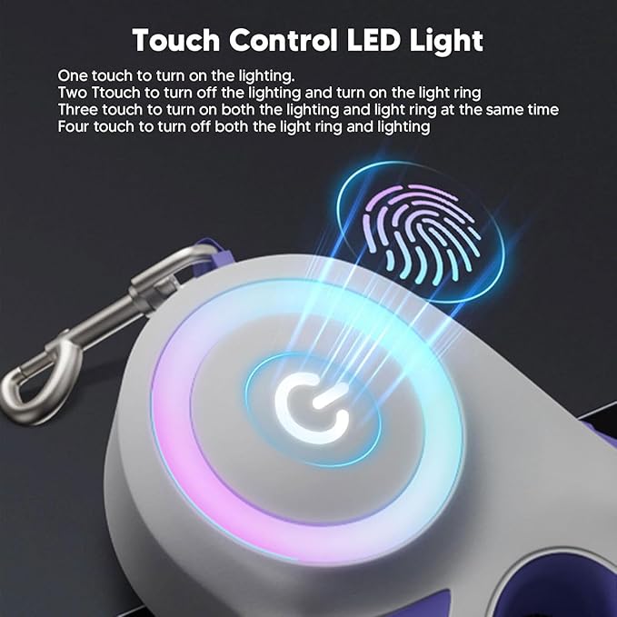 Best Dog Supplies Luminous Retractable Dog Leash with Front Safety Led Light - 360°Tangle-Free Training Leash for Ultimum Freedom with Anti Slip Handle Dogs & Cats - Purple 5M/16ft