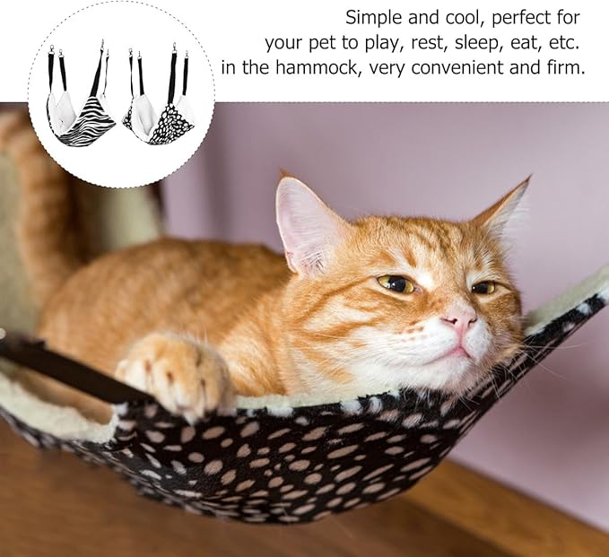 2pcs Reversible Cat Hammock Bed with Breathable Fabric 35x35cm, Hanging Pet Sleeping Bed for Indoor Cats, Black White Polka Dot and Zebra Pattern Pet Nest