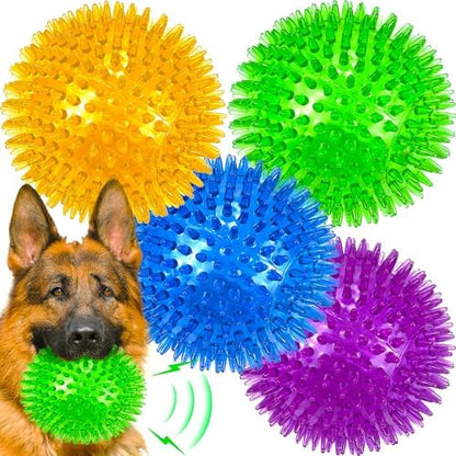 LECHONG 4-Pack Large Squeaky Dog Balls, 4.5" Rubber Spiky Dog Balls for Large Medium Aggressive Chewers Teeth Cleaning, Chew Toy for Training & Boredom Buster by LECHONG