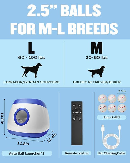 Automatic Ball Thrower for Dogs, Ball Launcher for Dogs - 2.5" Dog Balls * 6Pack (Blue)
