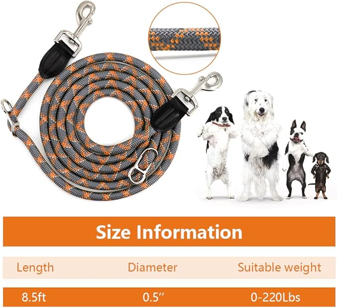 Pawstrip Hands-Free Dog Leash - Multifunctional Reflective Waist and Crossbody Training Leash for Walking and Running - Adjustable Nylon Double Leashes for Small, Medium, Large Dogs