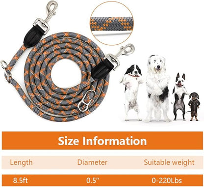 Pawstrip Hands-Free Dog Leash - Multifunctional Reflective Waist and Crossbody Training Leash for Walking and Running - Adjustable Nylon Double Leashes for Small, Medium, Large Dogs