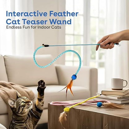 3 Packs Interactive Cat Wand Toy, Feather cat Toys, cat Teaser Wand, Indoor cat Toys, cat Toys for Indoor Cats, cat Exercise Toys, Kitten Toys Interactive, Playtime and Boredom Relief