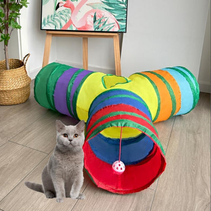 3-Way Collapsible Cat Tunnel Tube Toy Rainbow Y-Shape - Image 4