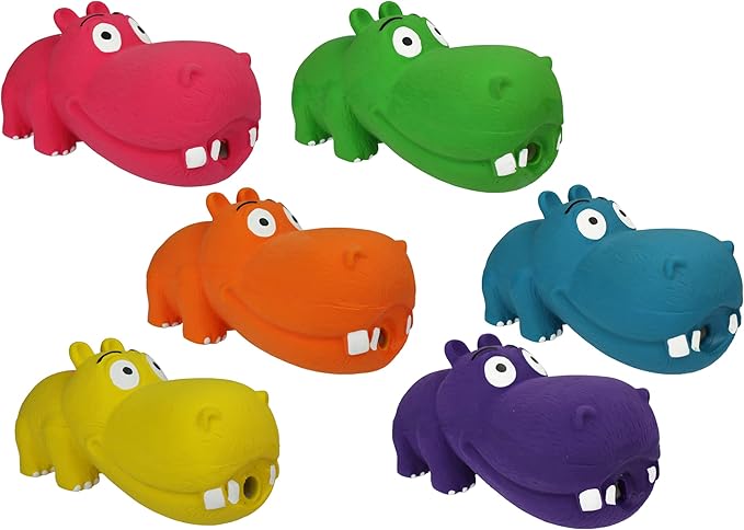 Multipet Hippopotamus Latex Hippo That Grunts 8 inch Dog Toy (Assorted Color / 1 Pack), Large Breeds