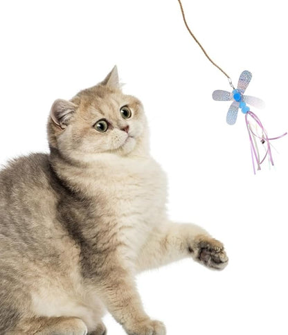 balacoo Cat Teaser Wand Accessories Set 4 Pcs Interactive Cat Stick Toys with Bell Feather for Indoor Play and Exercise 3.93X0.78X7.08 Inches