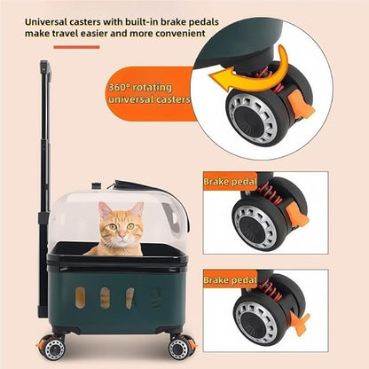 Pet Carrier with Wheels, Travel Pet Case with Transparent Window, Dog & Cat Carrier for Pets Weighing Up to 22 Pounds (Black)
