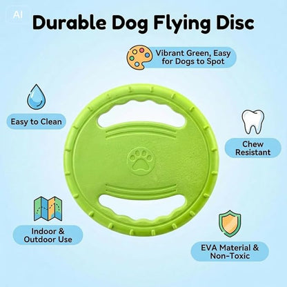 EVA Dog Flying Disc Toy, Durable Interactive Fetch with Dual Grip Holes, Non-Slip Floating Pet Toy for Small Medium Large Dogs, Outdoor Park Beach Play (Green)