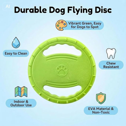 EVA Dog Flying Disc Toy, Durable Interactive Fetch with Dual Grip Holes, Non-Slip Floating Pet Toy for Small Medium Large Dogs, Outdoor Park Beach Play (Green)