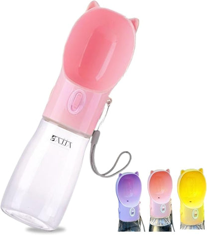 Pink Travel Water Bottles, Leak Proof Portable Dog Water Bottle & Dog Travel Water Bottle Dispenser with Bowl - 12 oz, Puppy Essentials - Pet Travel Portable Doggy Bowl