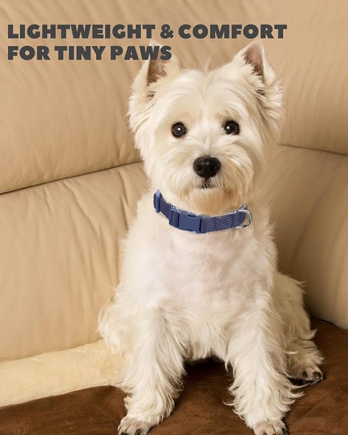 Dynmeow Soft and Breathable Cotton Dog Collar, Durable Adjustable Pet Collar with Quick-Release Buckle, Lightweight for Sensitive Skin for Small and Medium Dogs, Navy-Blue, S
