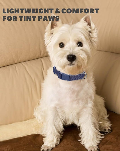 Dynmeow Soft and Breathable Cotton Dog Collar, Durable Adjustable Pet Collar with Quick-Release Buckle, Lightweight for Sensitive Skin for Small and Medium Dogs, Navy-Blue, S