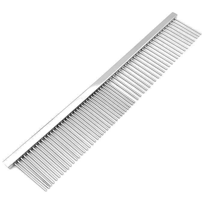Professional Dual-Sided Fine & Coarse PET Grooming Comb with Antistatic Brass Handle and Rounded Teeth