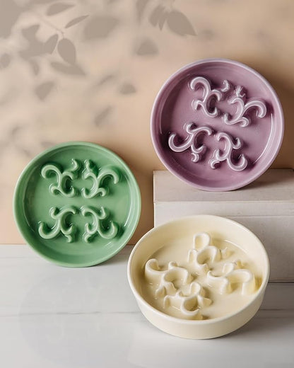 Slow Feeder Dog Bowl, 0.6 Cups Ceramic Dog Food Dish for Fast Eaters Small Breed, Puzzle Bowl for Small Dogs and Cats(Green)