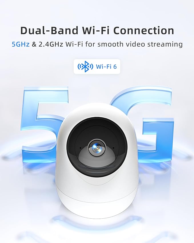 4MP Indoor Camera 5G/2.4G WiFi 6 360°Pan Tilt 2.5K Supports MicroSD up to 256GB (No Card) Plug-in Pet Camera with Speaker for Dog/Cat Baby Monitor with Phone App,Motion Tracking, Compatible with Alexa