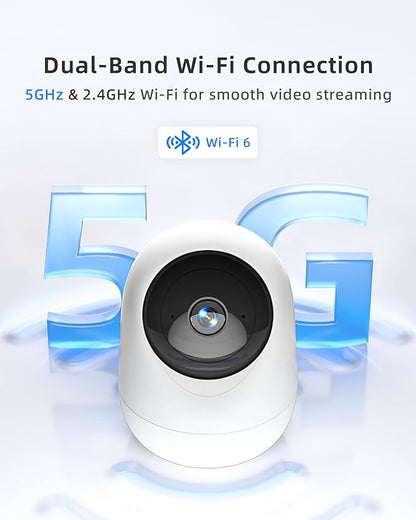 4MP Indoor Camera 5G/2.4G WiFi 6 360°Pan Tilt 2.5K Supports MicroSD up to 256GB (No Card) Plug-in Pet Camera with Speaker for Dog/Cat Baby Monitor with Phone App,Motion Tracking, Compatible with Alexa