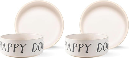 Fringe Studio Happy Dog Medium Stoneware Pet Bowl, PetShop Collection (479107) (Pack of 2)