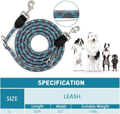 Pawstrip Hands Free Dog Leash - Multifunctional Reflective Waist Leash for Running, Walking, Training - Adjustable Crossbody Nylon Double Leashes for Small Medium Large Dogs (Gray)