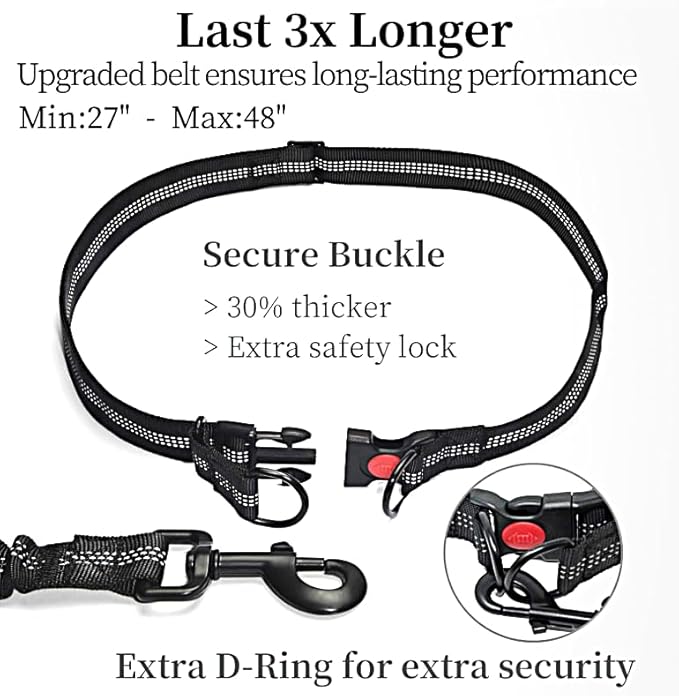 Hands Free Dog Leash with Waist Zipper Pouch, Dual Padded Handles and Dual Bungee Shockabsorbing Leash with Safety Reflective Strip for Walking, Jogging and Running Your Dog (Blue)