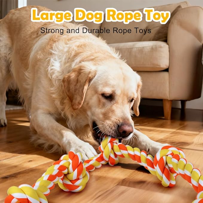 SZEE Dog Rope Toy for Large Dogs, 37 Inch 5 Knots, Halloween Pet Toys for Large Breeds, Tug of War Rope, for Energy Release & Boredom Relief (Yellow & Orange)