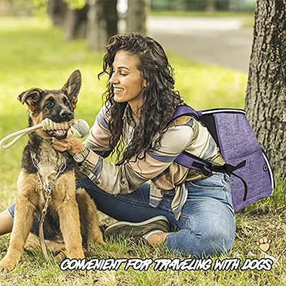 BAGLHER丨Dog Travel Bag Backpack, Airline Approved Pet Supplies Backpack, Dog Travel Bag with 2 Silicone Collapsible Bowls and 2 Food Baskets Purple - Image 6