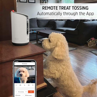 Energizer Smart Pet Treater with 2K Video Camera, 2-Way Audio, Night Vision, 5 Ghz & 2.4 Ghz Dual Band Wi-Fi, Motion Tracking, Recorded Messages, Dogs & Cats Remote Feeding, Cloud/MicroSD Card Storage