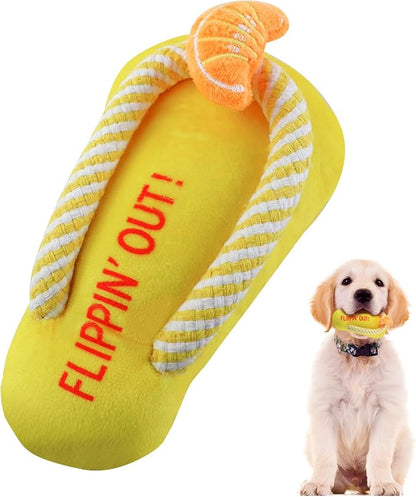 Andiker Dog Squeaky Toy, Plush Dog Chew Toys with a Squeaker, Slipper Shaped Interactive Dogs Toys for Small Medium Dogs Playing Chewing Teething Training (Yellow)