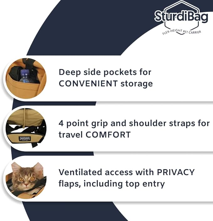 SturdiBag XL Pet Travel Carrier: Flexible Height for Cat and Dog Soft Sided with Safety Clips and Seatbelt Straps | Smoke, 20" x 16" x 12" (PN: SB3-PRO-SM)