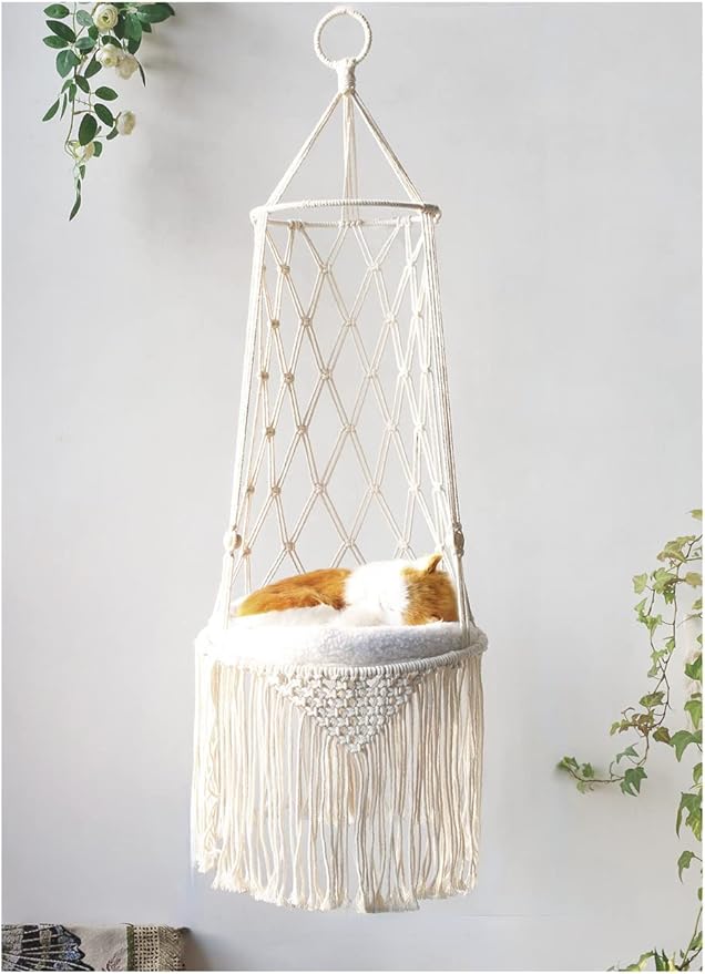Handmade Cat Hammock Cat Dog Swing Hanging Bed Tassel Design Cat Nest Indoor Elegant Tapestry Decoration Pet Cat House Personality Home (Hammock B)