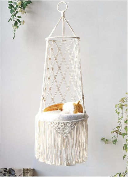 Handmade Cat Hammock Cat Dog Swing Hanging Bed Tassel Design Cat Nest Indoor Elegant Tapestry Decoration Pet Cat House Personality Home (Hammock B)
