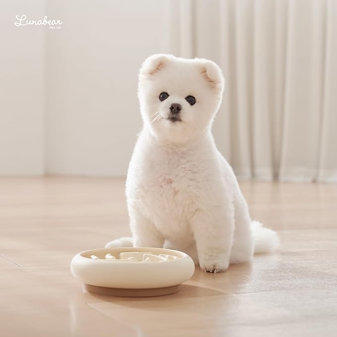 Slow Feeder Dog Bowls Made of Premium Food-Grade Silicone, Anti-Choking & Slow Eating for Improved Digestion, Non-Slip, Soft & Durable (Ivory, Standard)