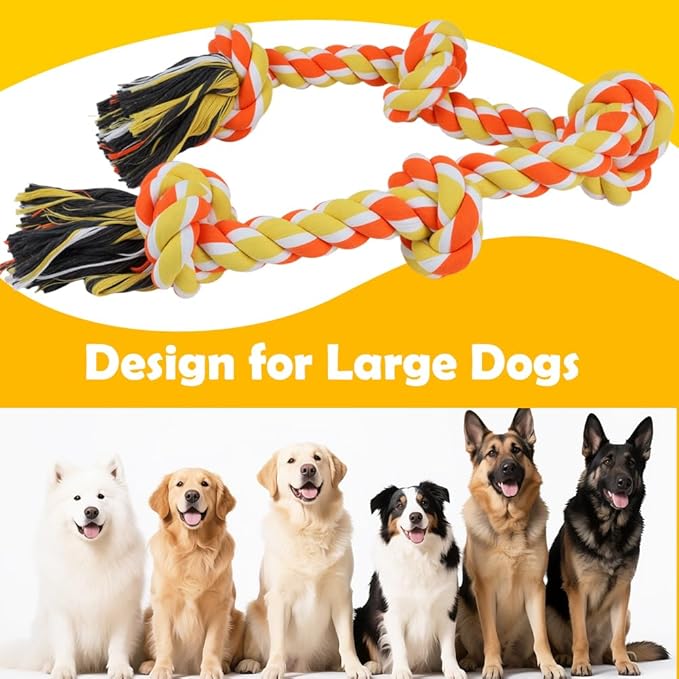 SZEE Dog Rope Toy for Large Dogs, 37 Inch 5 Knots, Halloween Pet Toys for Large Breeds, Tug of War Rope, for Energy Release & Boredom Relief (Yellow & Orange)