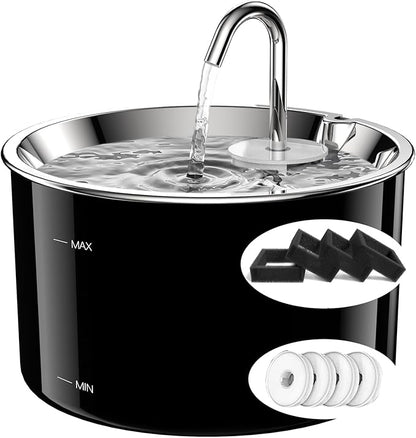 Cat Water Fountain Stainless Steel,3 L/ 101 oz Pet Water Fountain with 5-Stage Circulating Filtration System,Cat Fountain with Quiet Pump for Cats, Dogs (4 Filters + 4 Sponges)