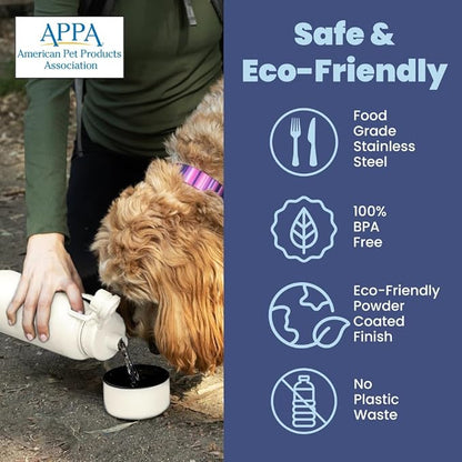 Dog Mom Water Bottle - 32 oz Stainless Steel Double Wall Insulated with 8 oz Detachable Bowl on Bottom - Cool Dog Mom Gifts for Women for Hiking, Walking, Travel and Everyday Adventures - DM Cream