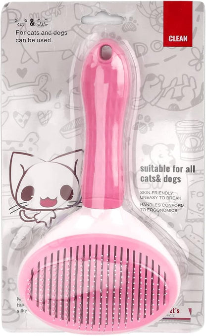 Depets Self Cleaning Slicker Brush, Dog Cat Bunny Pet Grooming Shedding Brush - Easy to Remove Loose Undercoat, Pet Massaging Tool Suitable for Pets with Long or Short Hair Pink