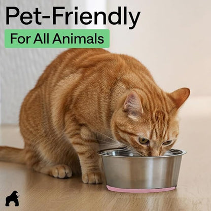 GORILLA GRIP Dog Bowls, Food Grade 304 Stainless Steel, Holds 6 Cups Each (48 fl oz) Food and Water Bowl for Feeding Dogs and Cats, Dishwasher Safe, Rust Resistant, BPA Free Rubber Base Set of 2 Pink