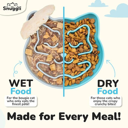 Snuggli Slow Feeder Cat Bowl | Cat Puzzle Feeder for Slow Eating, Mental Enrichment, Digestion, & Bloat Relief | Non-Slip Silicone, Dishwasher Safe, 1 Cup (Lagoon)