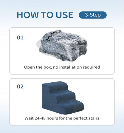 Made4Pets Dog Stairs Ramp for Small Dogs 15.7" H, 3-Step Dog Steps for Bed Couch Sofa and Chair, 35D Foam Pet Steps for Small Dogs and Cats, Non-Slip Bottom Pet Stairs, Navy