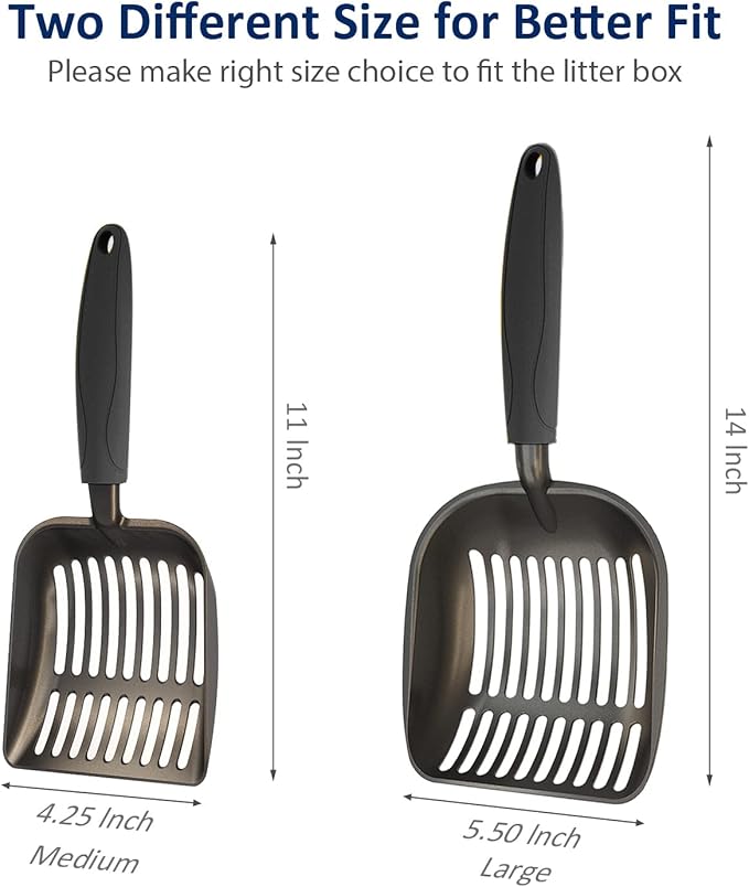 WePet Cat Litter Scoop, Non-Stick Plated Aluminum Alloy Sifter, Kitty Durable Metal Scooper, Deep Shovel, Long Handle, Kitten Pooper Lifter, Size Medium, Coated Black Body with Black Handle